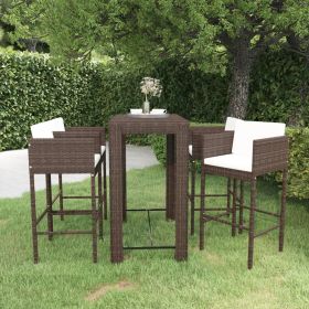 5 Piece Patio Bar Set with Cushions Poly Rattan Brown