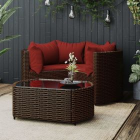 4 Piece Patio Lounge Set with Cushions Brown Poly Rattan