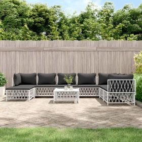 9 Piece Patio Lounge Set with Cushions White Steel