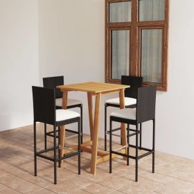 5 Piece Patio Bar Set with Cushions Black