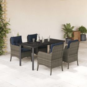 5 Piece Patio Dining Set with Cushions Gray Poly Rattan