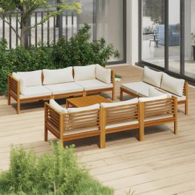 9 Piece Patio Lounge Set with Cream Cushion Solid Acacia Wood
