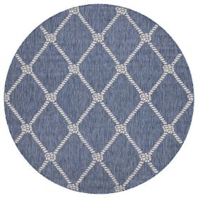 Home Decor Indoor/Outdoor Accent Rug Natural Stylish Classic Pattern Design (Color: Navy|White, Size: 7'6" ROUND)