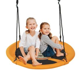 Backyard Tree Round Swing with Adjustable Ropes (Color: Yellow, type: Swing)