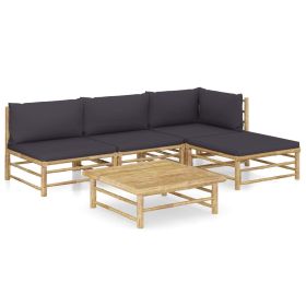 5 Piece Patio Lounge Set with Dark Gray Cushions Bamboo (Color: Brown)
